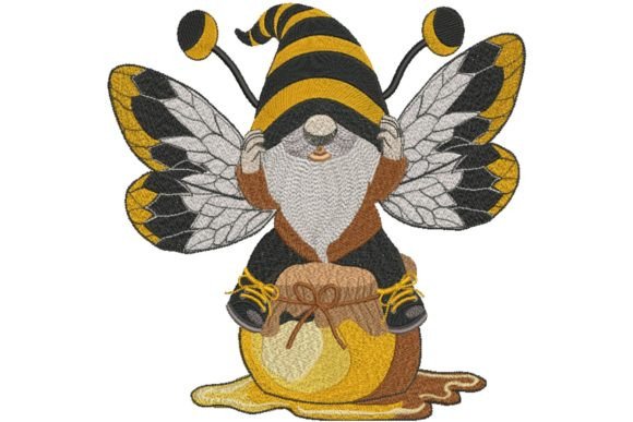 Honey Bee Gnome: A Charming Fairy Tale Embroidery Design