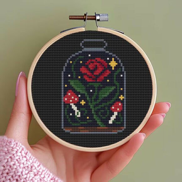 Rose in Magic Jar Cross Stitch PDF Pattern